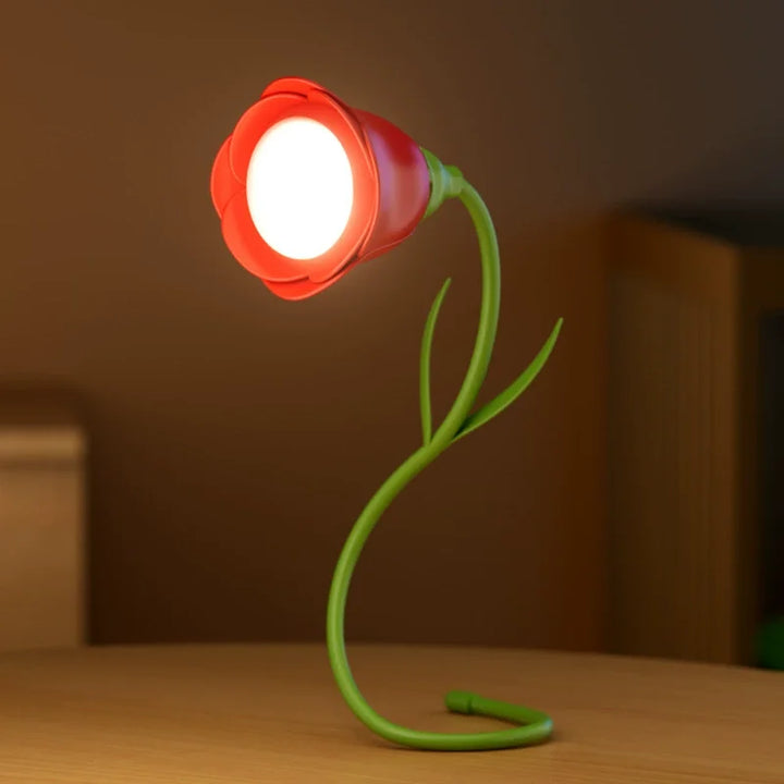 Akku-Rosenlampe mit LED, flexibler Schwanenhals, 3 Farben. Ideal als Nachttischlampe, USB-C-Anschluss.