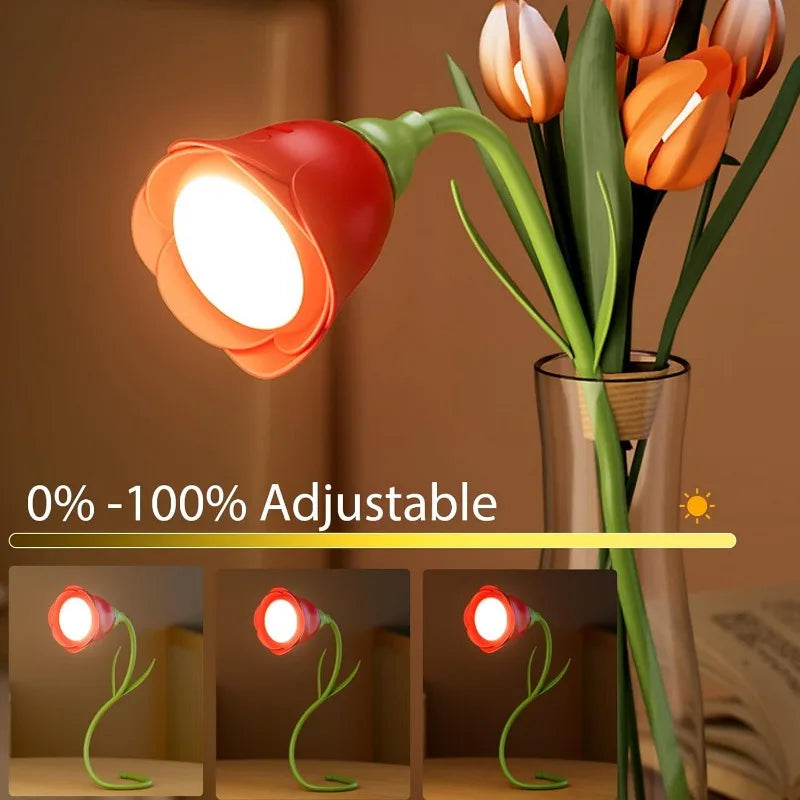 Dimmbare Rosen-LED-Lampe, wiederaufladbar, flexibles Design. Ideales Geschenk für Frauen, USB-C-fähig.
