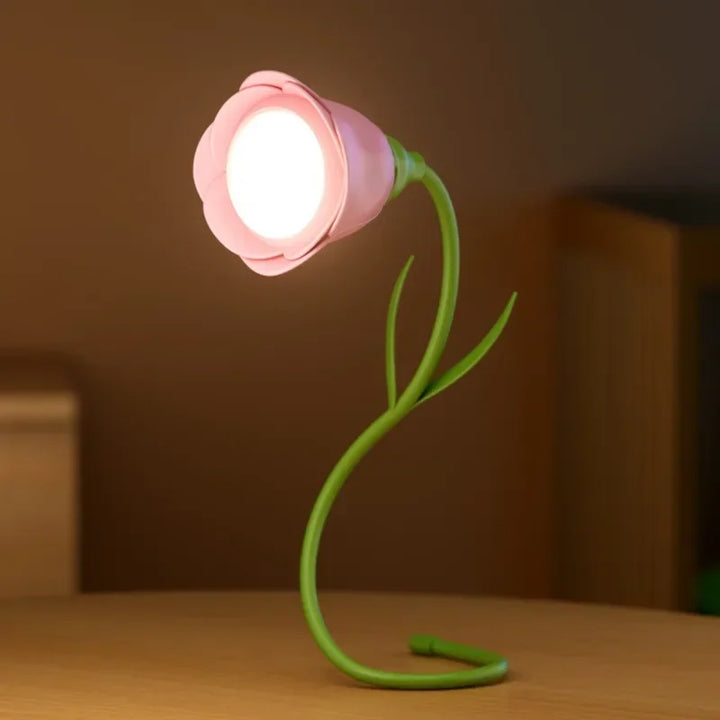 Wiederaufladbare & dimmbare Rosen-LED-Tischlampe, 3 Lichtfarben. Moderne flexible Akku-Leuchte.
