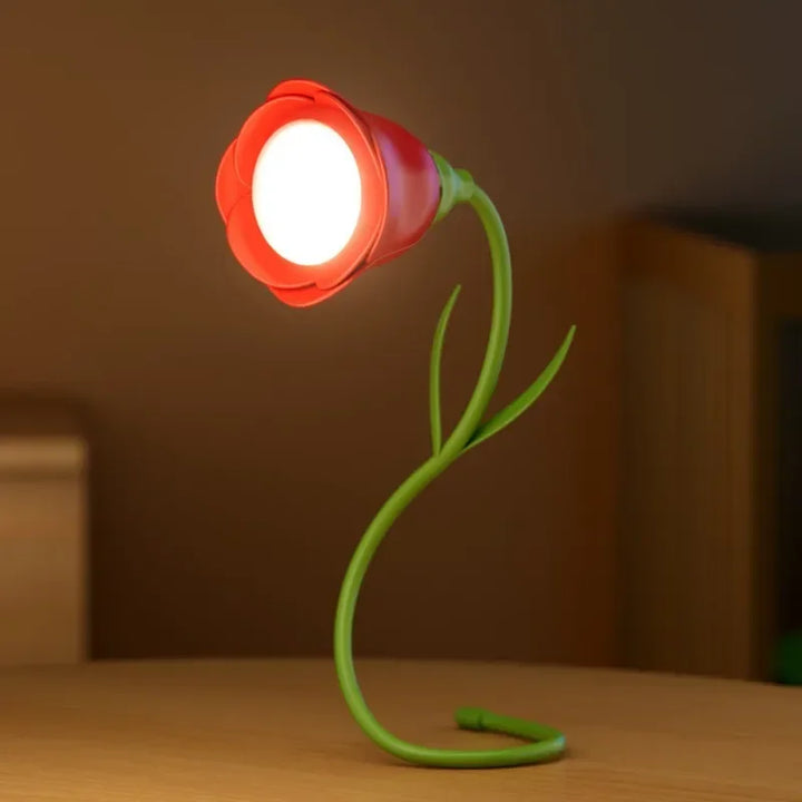 Dekorative Rosen-LED-Akku-Lampe, flexibel einstellbar, mit warmem und farbigem Stimmungslicht.