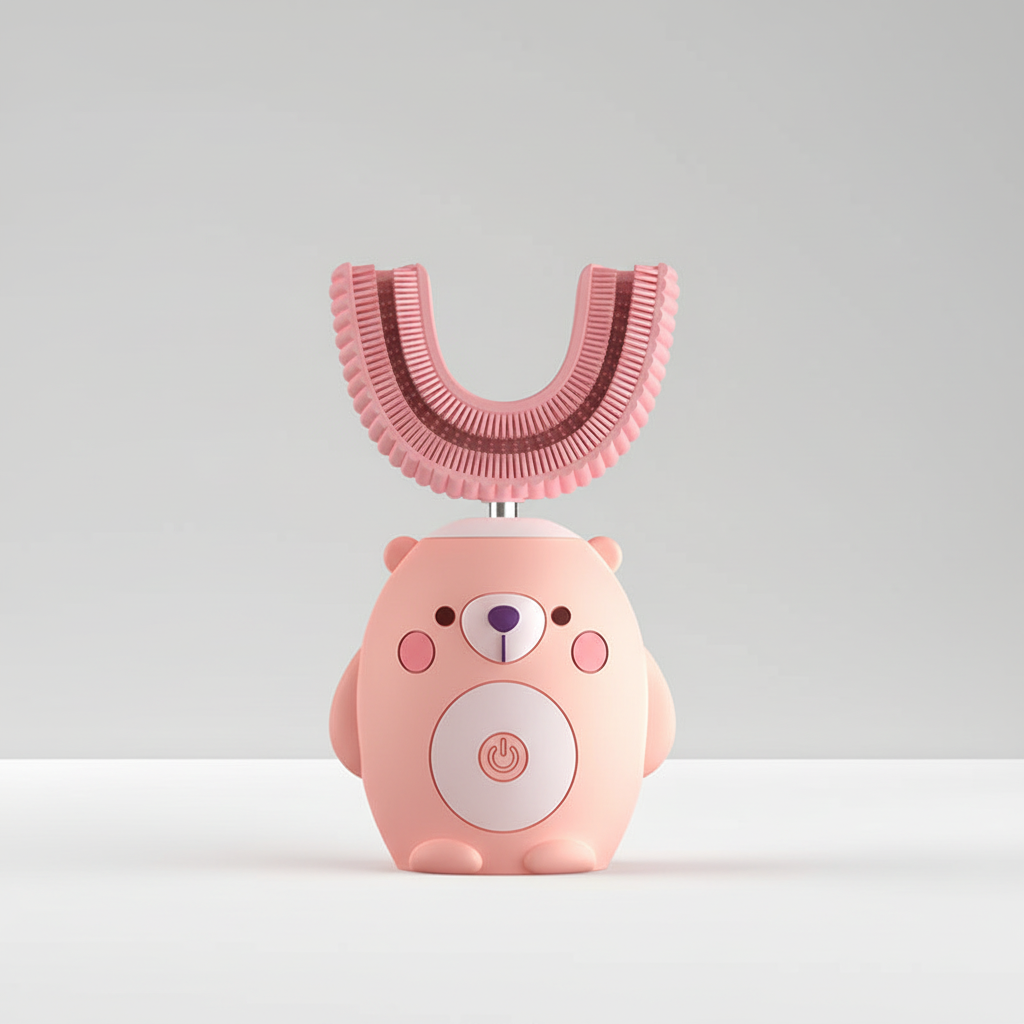 Ergonomische TinySonic Schallzahnbürste für Kinder, leicht zu halten und perfekt für kleine Hände.
