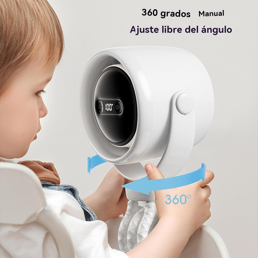 Einfach zu befestigender Kinderwagenventilator mit Clip, wiederaufladbar, Nachtlicht & 100 Geschwindigkeiten.