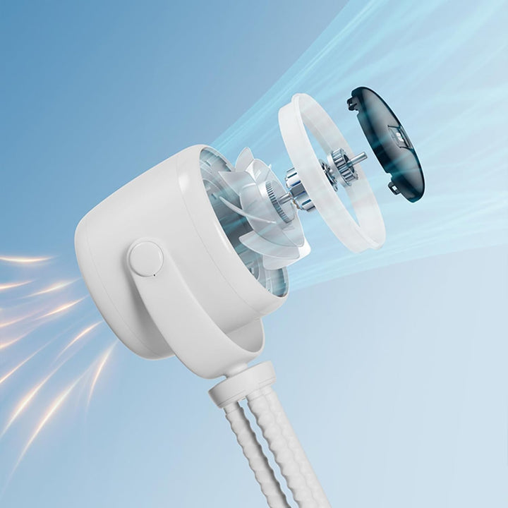Wiederaufladbarer Clip-Ventilator mit Nachtlicht, 100 Geschwindigkeiten, leise & tragbar für Kinderwagen.