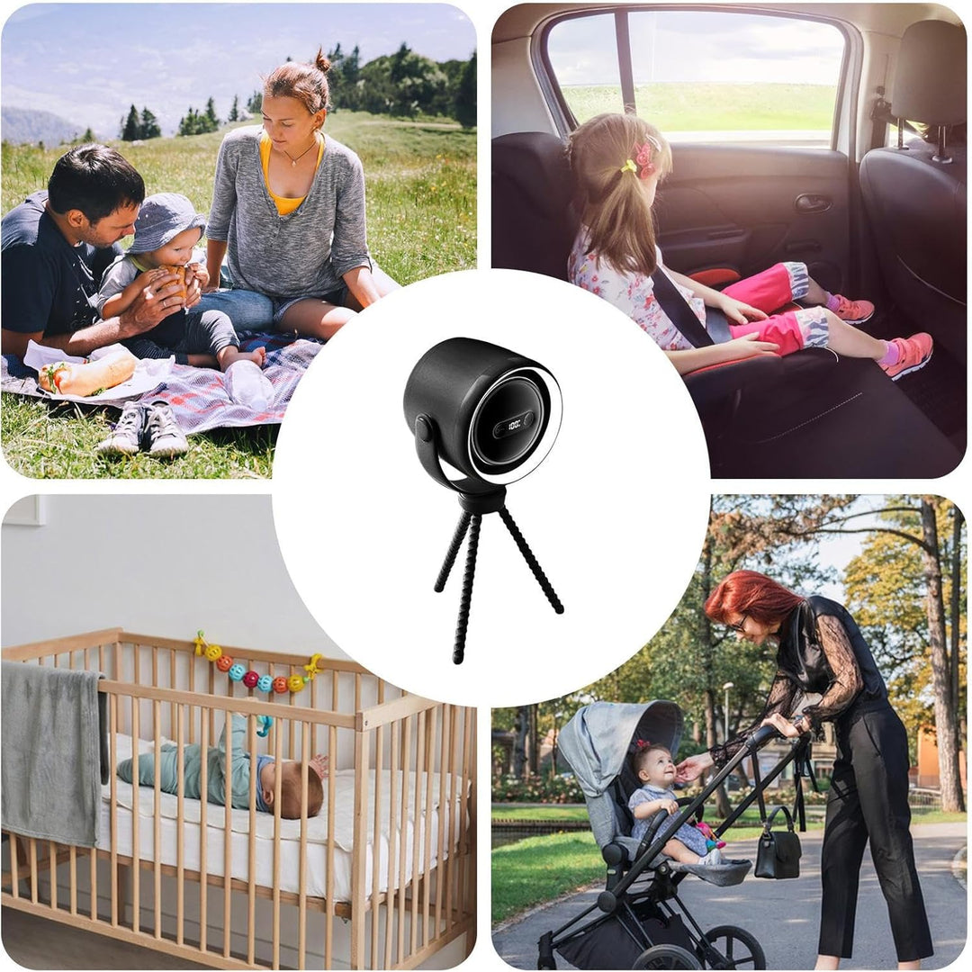 USB-Kinderwagenventilator, wiederaufladbar, mit Clip & Nachtlicht, ideal für unterwegs & Reisekomfort.