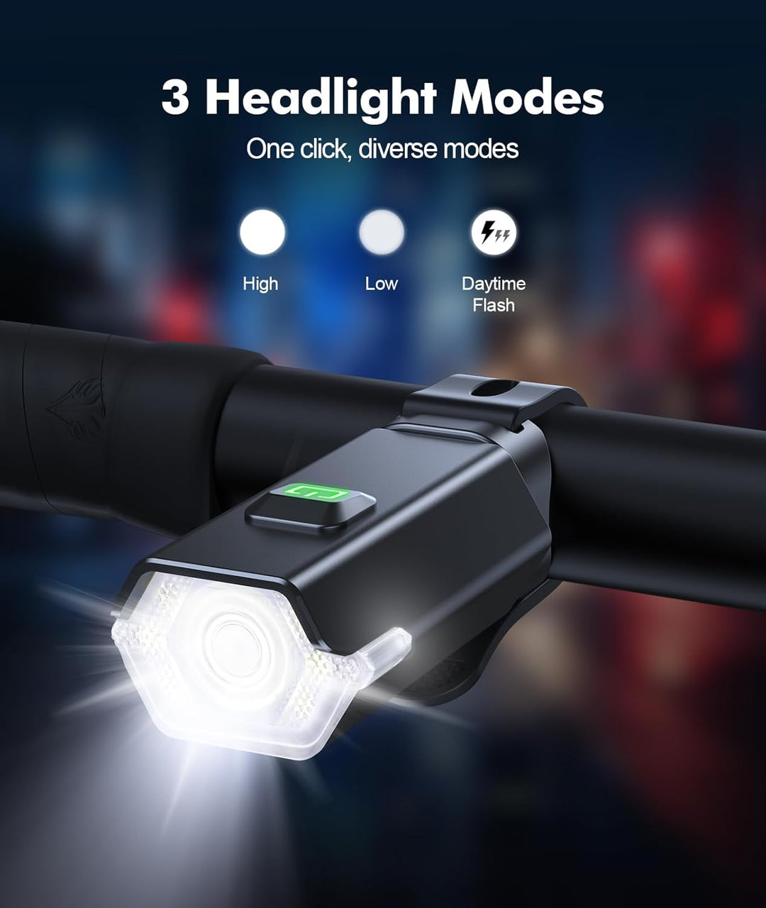 Fahrradbeleuchtung Set mit 360° Sicht und seitlicher Beleuchtung. LED-Lichter sorgen für maximale Sicherheit.