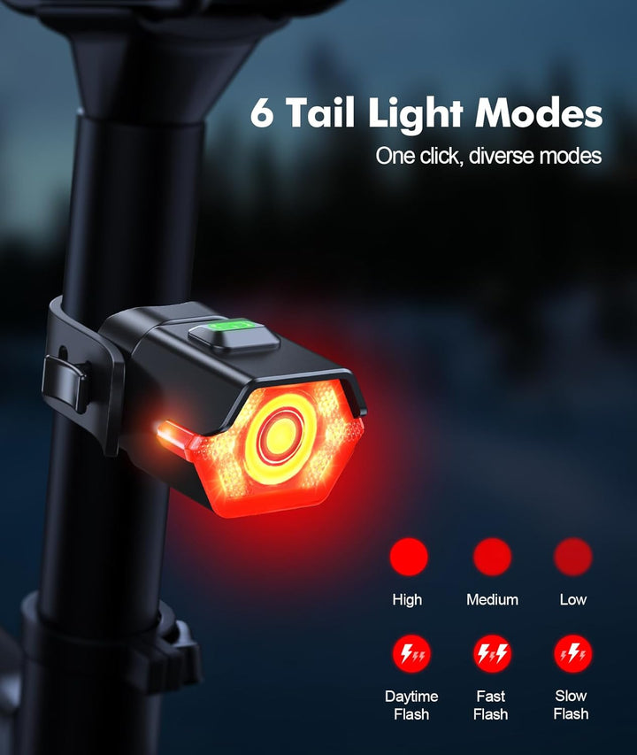 Robustes, wiederaufladbares Fahrradlichtset mit heller LED für optimale Sichtbarkeit bei Nacht und Tag.