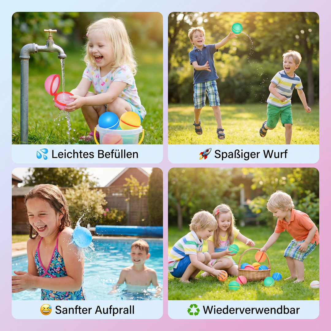 Bunte, weiche Silikon-Wasserballons, leicht zu befüllen, für sicheren und schnellen Wasserspaß für Kinder und Familie.