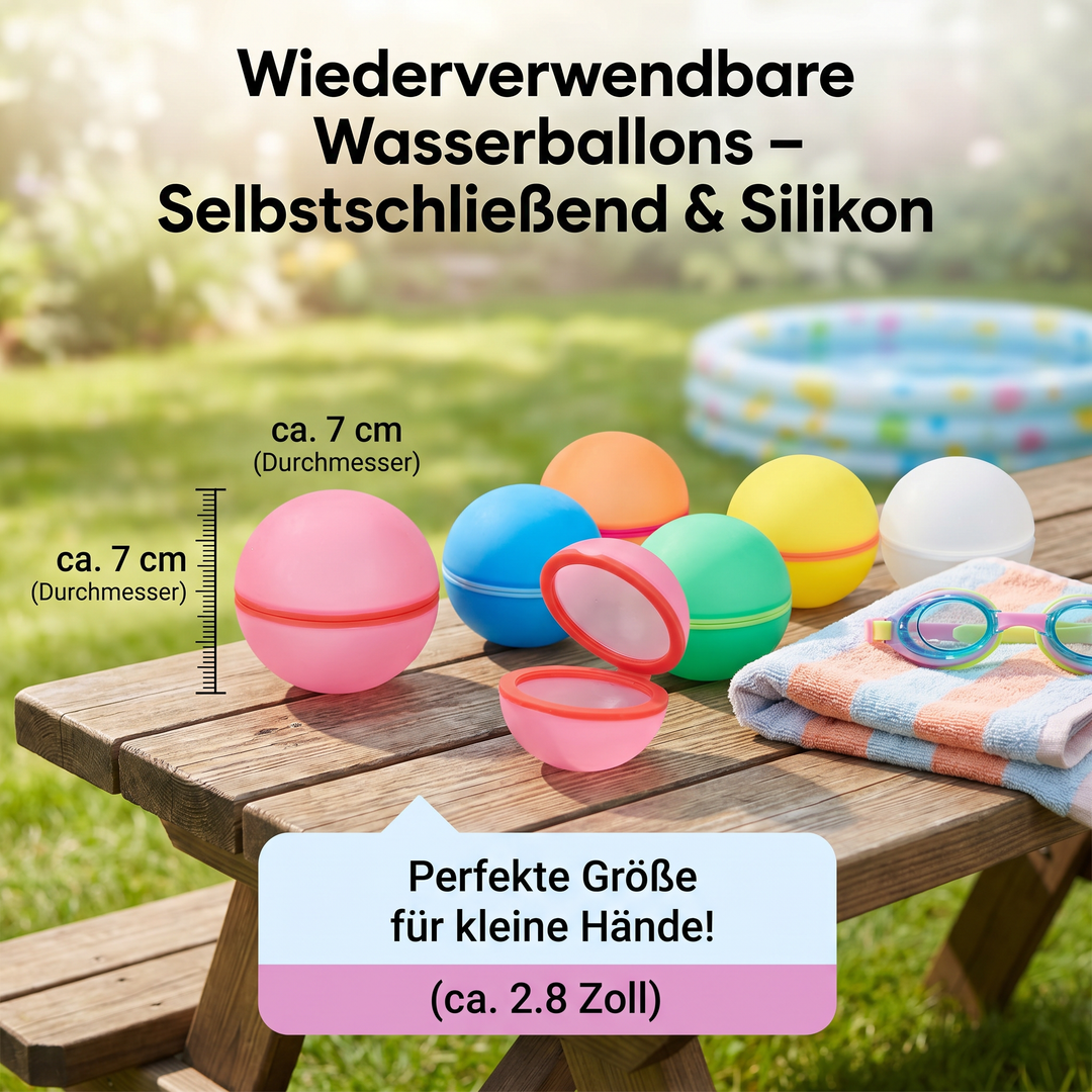 Selbstschließende Silikon-Wasserballons in lebendigen Farben, ideal für spannende und nasse Spiele im Freien.