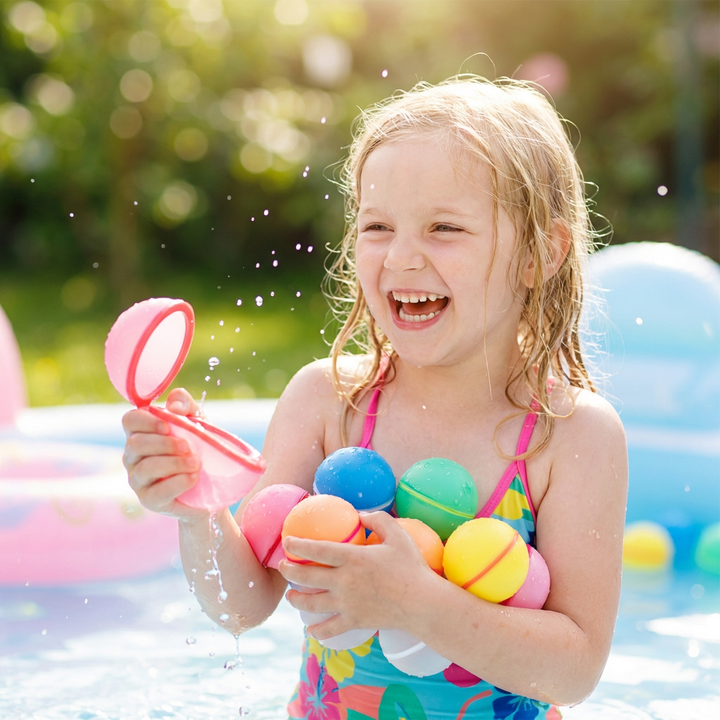 Langlebige, wiederverwendbare Wasserballons aus Silikon als nachhaltiges Gartenspielzeug. Endloser Spaß für Kinder.