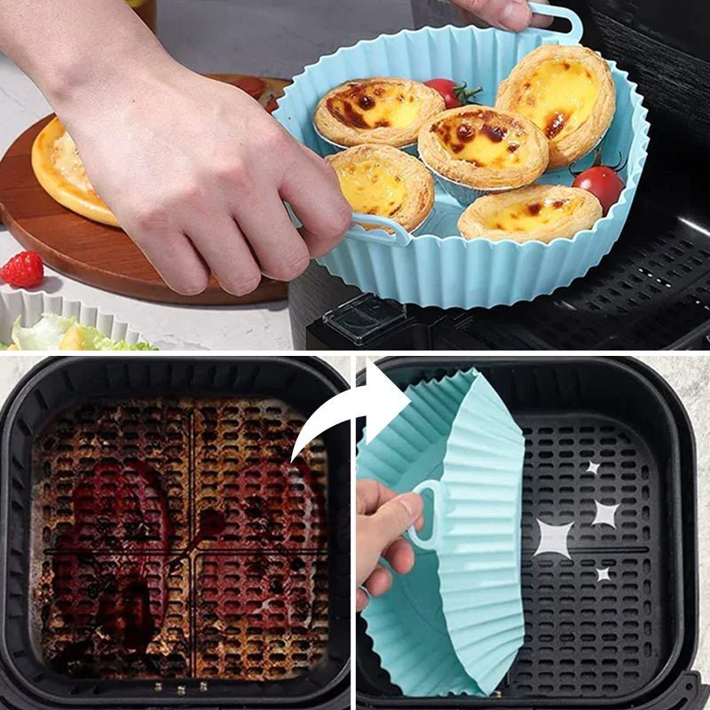 Hitzebeständige, wiederverwendbare Silikonform für Airfryer. Ideal als Airfryer Zubehör & Kochzubehör.