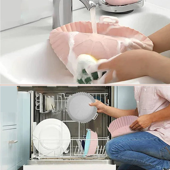 Flexibler Küchenhelfer: Airfryer Silikonform für sauberes Kochen & einfache Reinigung. Umweltfreundlich & robust.