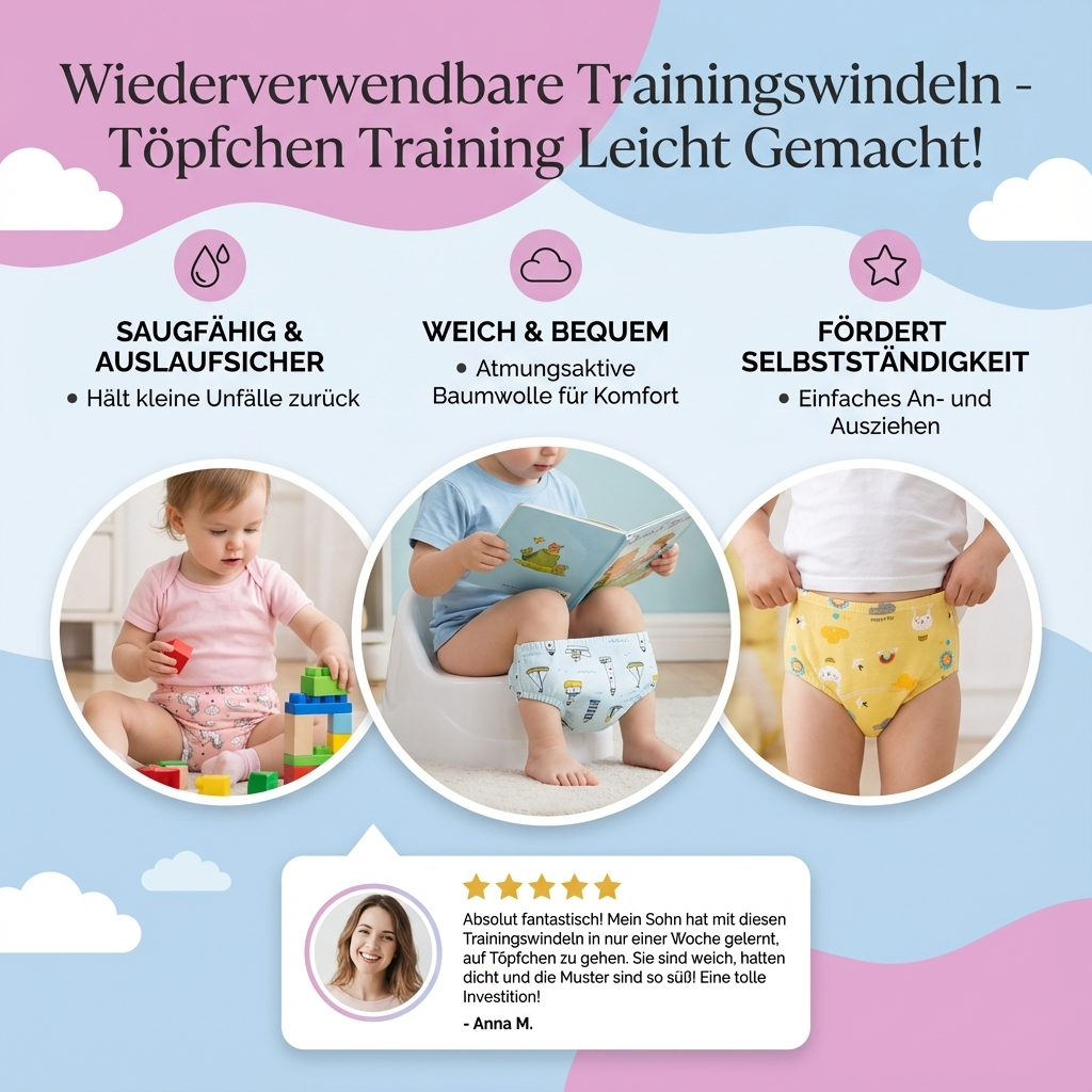 Komfortable Baby Trainingshose für erfolgreiches Töpfchentraining, pflegeleicht.