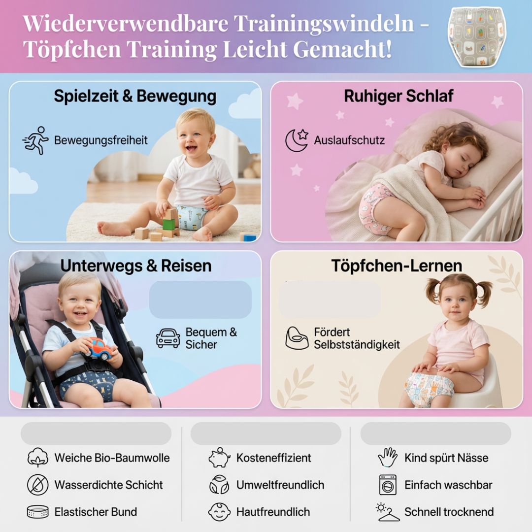 Umweltfreundliche Töpfchentrainingswindeln für Babys, weich & komfortabel.