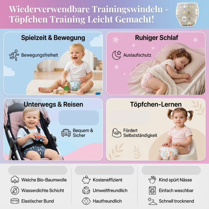 Umweltfreundliche Töpfchentrainingswindeln für Babys, weich & komfortabel.