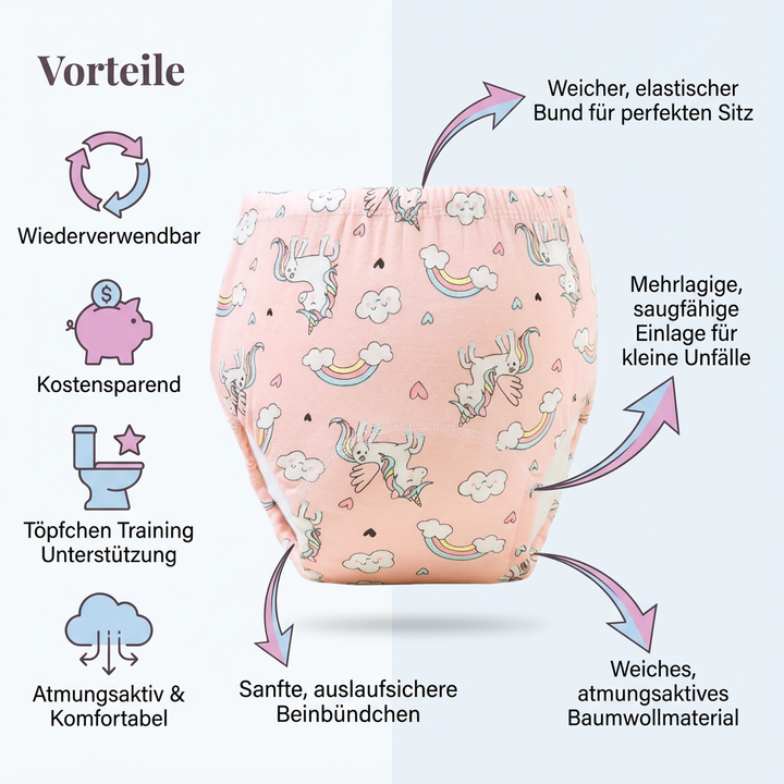 Praktische Töpfchenhose für Kinder, wiederverwendbar, hilft beim Sauberwerden.