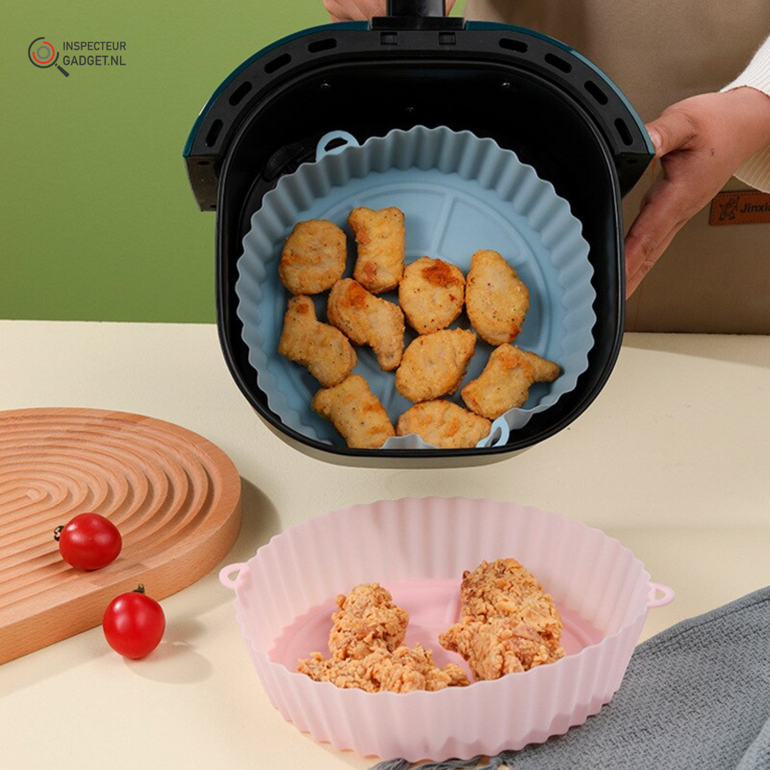Praktischer Silikonkorb für Airfryer, erleichtert die Reinigung & ermöglicht fettfreies Kochen, spülmaschinenfest.