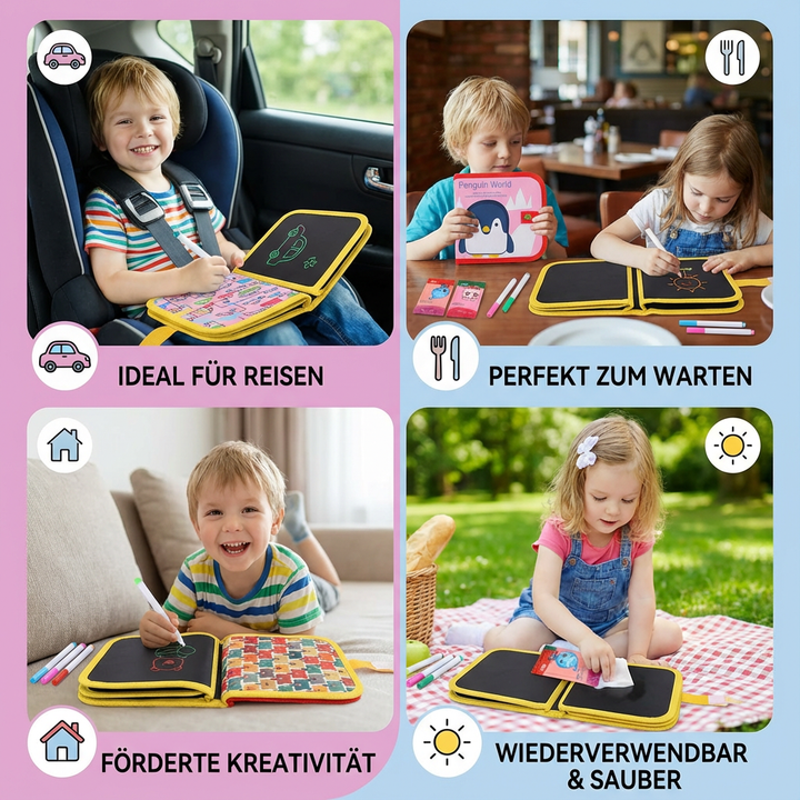 Kreatives Malbuch für Kinder, wiederverwendbar, fördert Fantasie & Lernspaß.