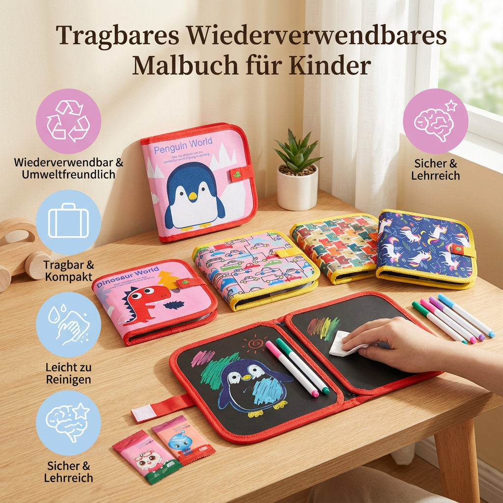 Geschenkidee: Wiederverwendbares Malbuch für Kinder, pädagogisch wertvoll & unterhaltsam.