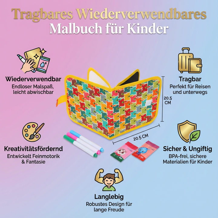 Kinder Malbuch, wiederverwendbar, umweltfreundlich, fördert Zeichnen & Kreativität.