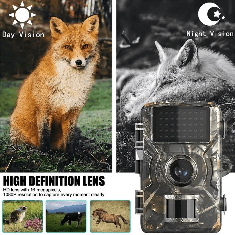 Hochauflösende Wildkamera mit 1080P HD und Infrarot-Nachtsicht für klare Aufnahmen bei Tag und Nacht.
