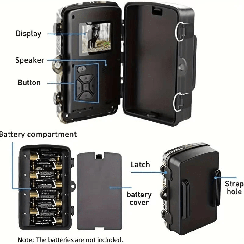 Robuste Outdoor-Wildkamera mit 12 MP Sensor und HD Nachtsicht, wetterfest für zuverlässige Naturbeobachtung.