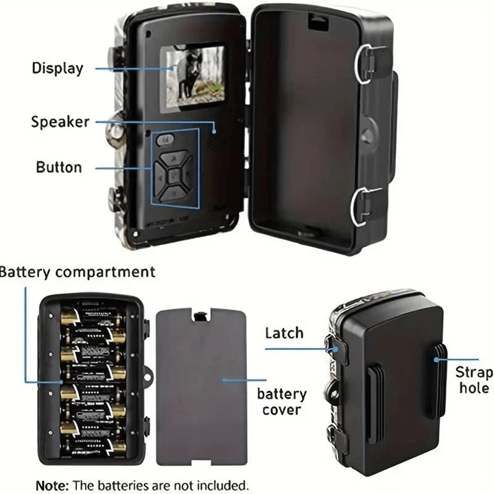 Robuste Outdoor-Wildkamera mit 12 MP Sensor und HD Nachtsicht, wetterfest für zuverlässige Naturbeobachtung.