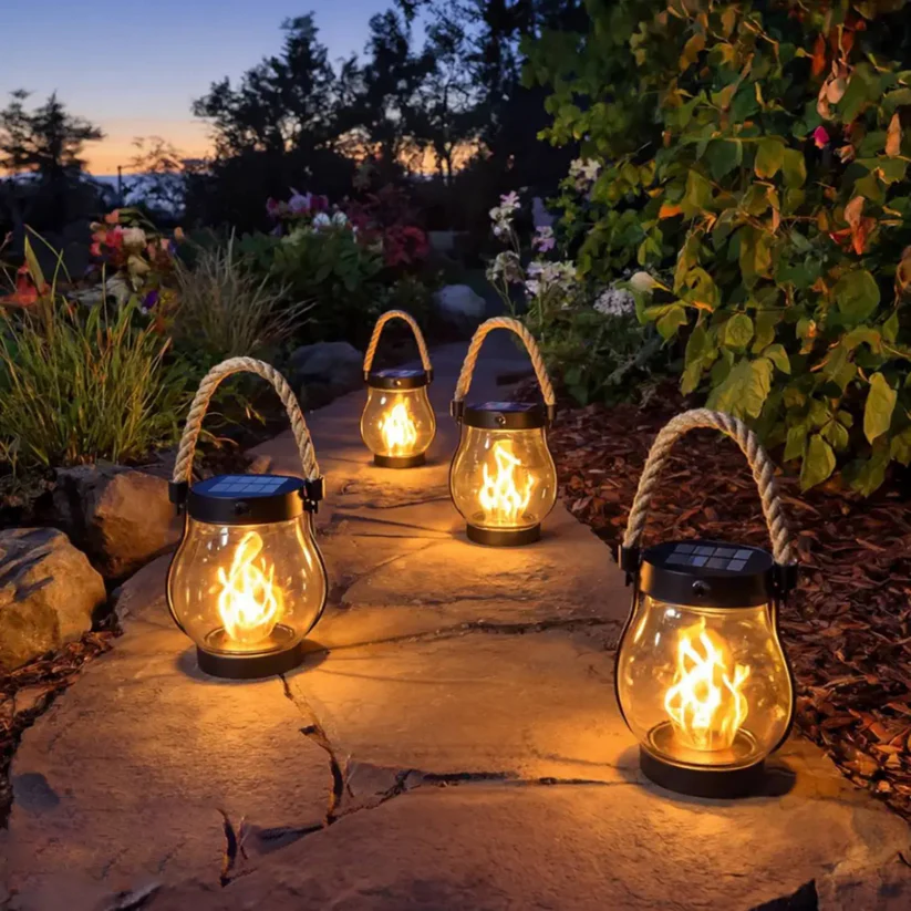 WildLight Solar Gartenlaterne mit realistischem Flammen-Effekt, perfekt für stimmungsvolle Gartenbeleuchtung.