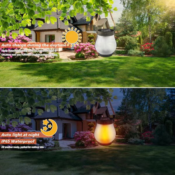 Nahaufnahme des Solarpaneels der WildLight Flammenlampe, die sich tagsüber für die Nacht auflädt.