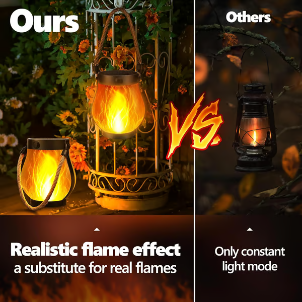 Wetterfeste LED-Gartenlaterne von WildLight mit Solarpanel und beeindruckendem, realistischen Flammenlicht.
