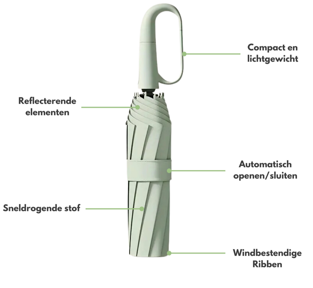 Sturmsicherer Automatikschirm mit reflektierendem Saum, ideal für dunkle, regnerische Tage.