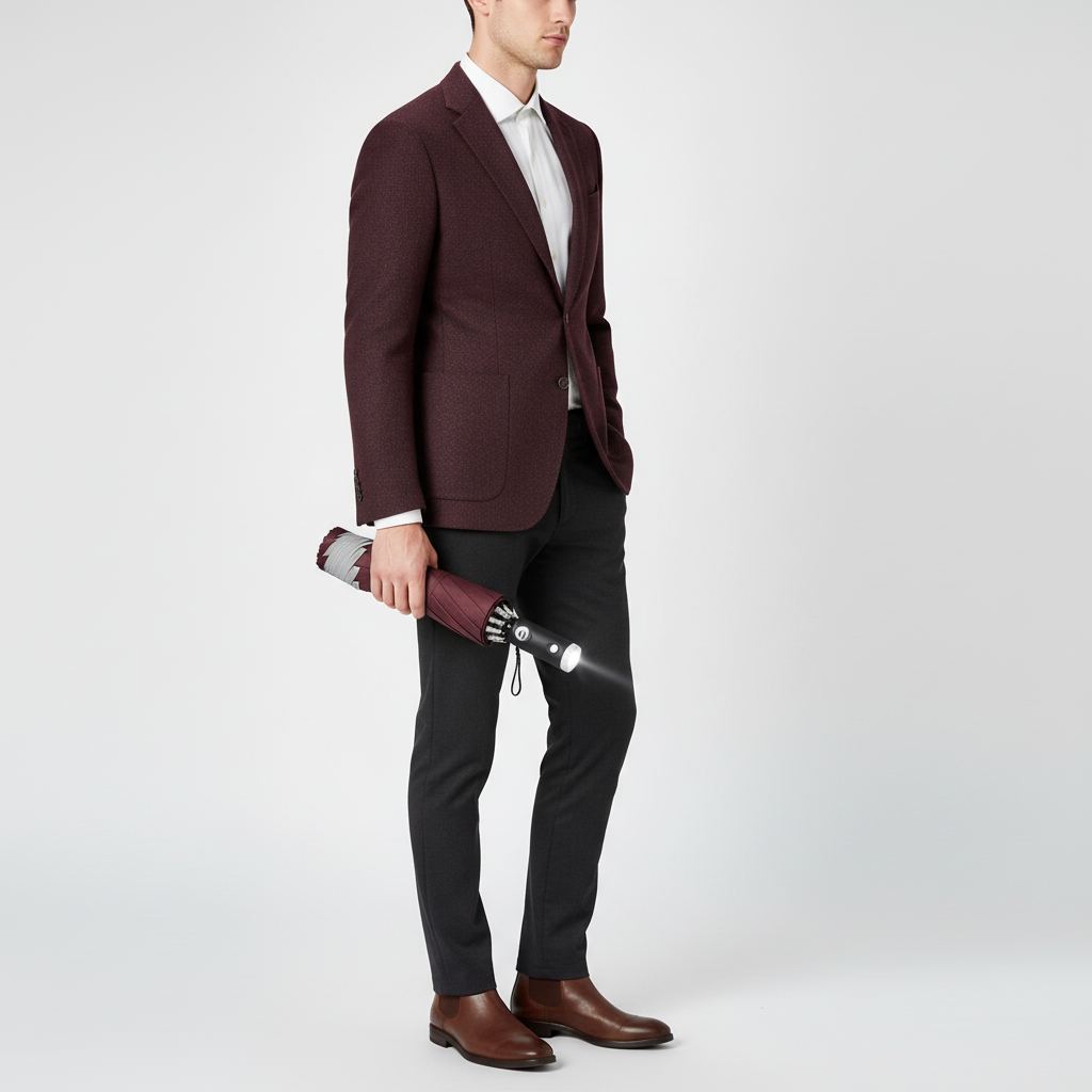 Sicherheits-Regenschirm mit LED-Licht & Reflektorstreifen. Windfest für erhöhte Sichtbarkeit bei Dunkelheit und Regen.
