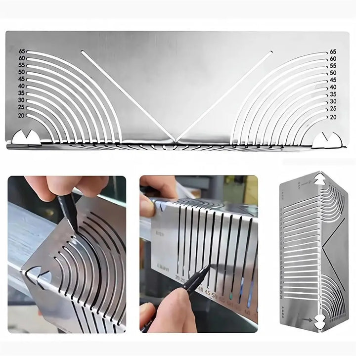 Detailansicht des WinkelPro Präzisionswerkzeugs aus robustem Edelstahl, ideal zum Messen, Biegen & Markieren.