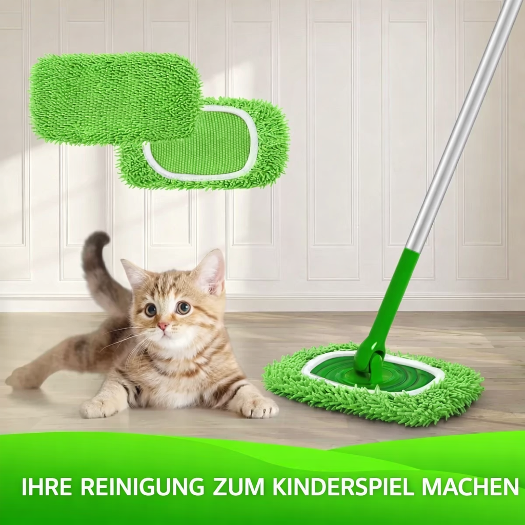 Der PureTide Wischmopp Bezug im Einsatz. Mühelose Haushaltshilfe für saubere, glänzende Böden.