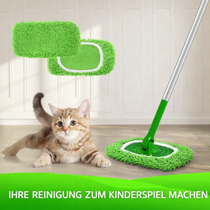 Der PureTide Wischmopp Bezug im Einsatz. Mühelose Haushaltshilfe für saubere, glänzende Böden.
