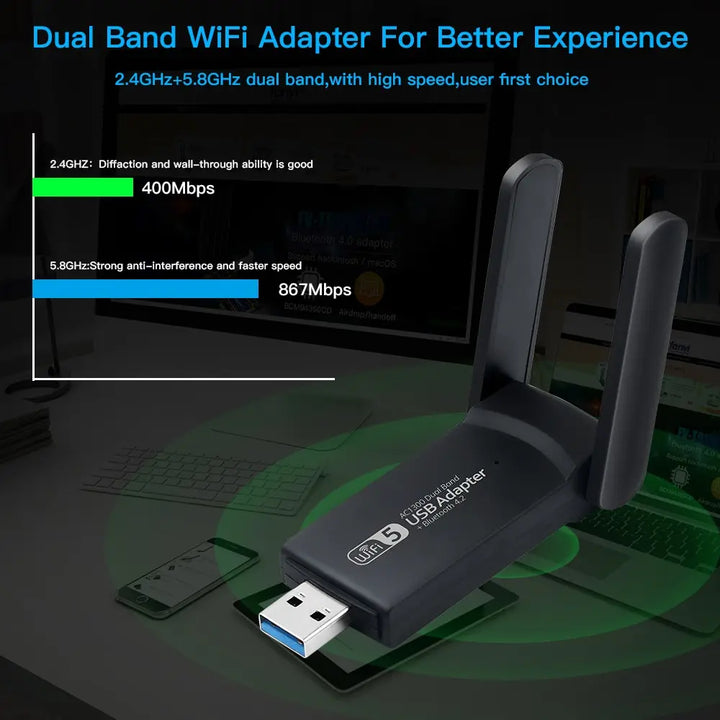 High-Speed WLAN-USB-Adapter für verbesserte Internet-Geschwindigkeit an Laptop & PC. Ideal für Streaming.