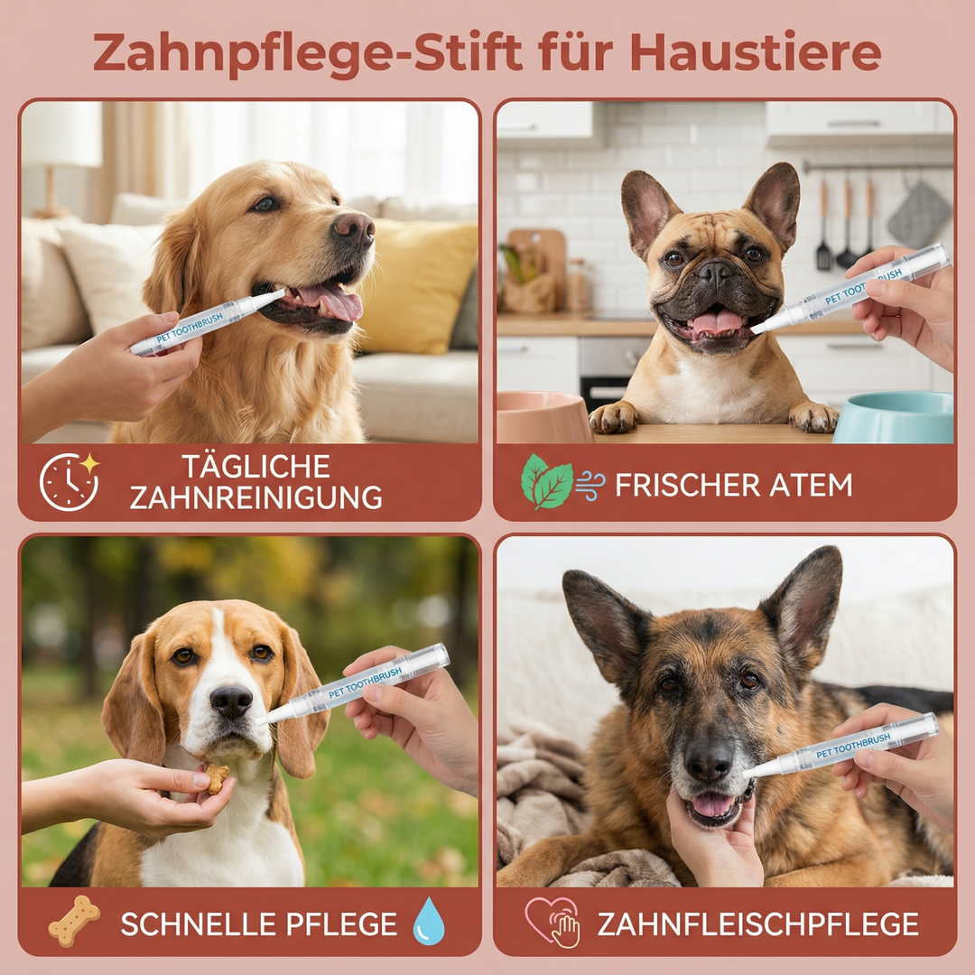Kompakter Zahnpflege-Stift für Haustiere. Effektive Lösung gegen Zahnstein, Plaque und für frischen Atem bei Hunden & Katzen.