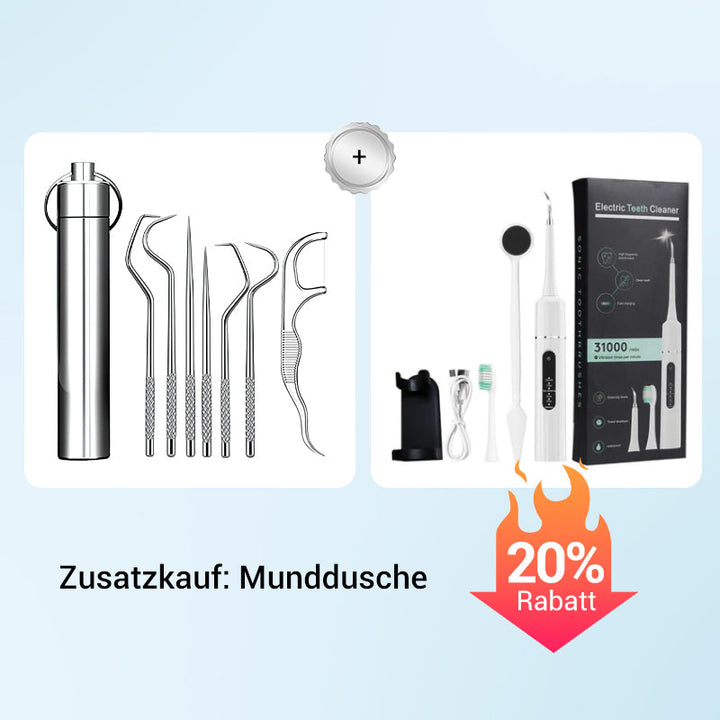 Organisiertes Edelstahl-Zahnpflegeset, perfekt für tägliche Mundhygiene, Zahnreinigung & Reisezwecke.