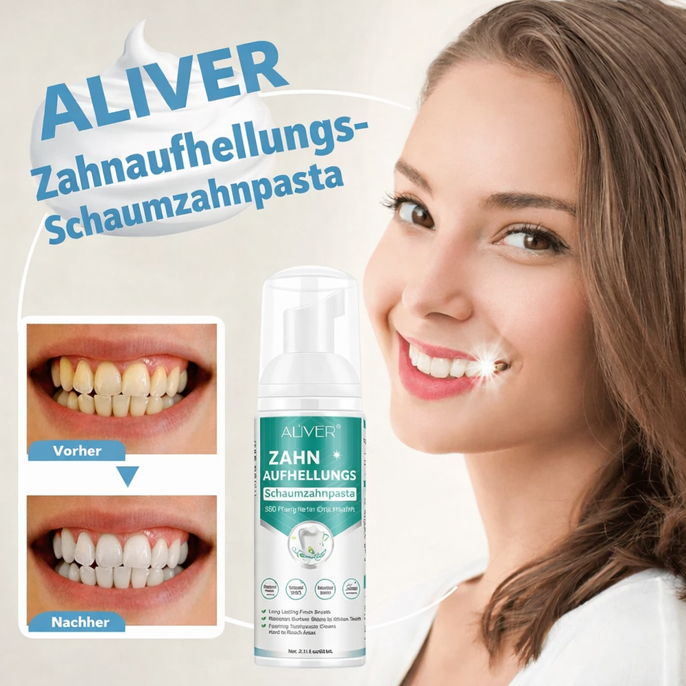 Hochwirksame Zahnaufhellungs-Schaumzahnpasta für weiße Zähne & frischen Atem. Sanfte Pflege für empfindliche Zähne.