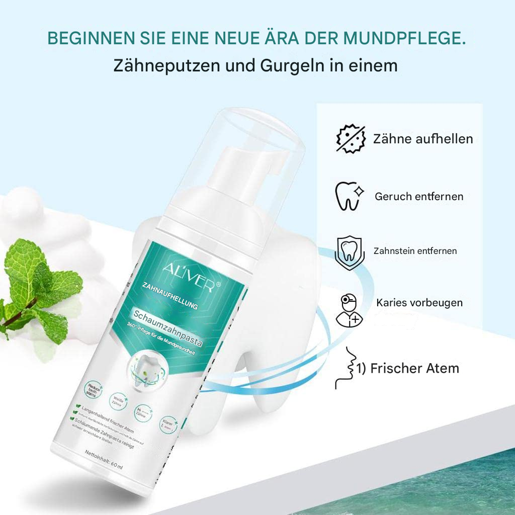Erleben Sie ein helleres Lächeln mit unserer Zahnweiß Schaumzahnpasta. Für umfassende Mundpflege und Zähneaufhellung.