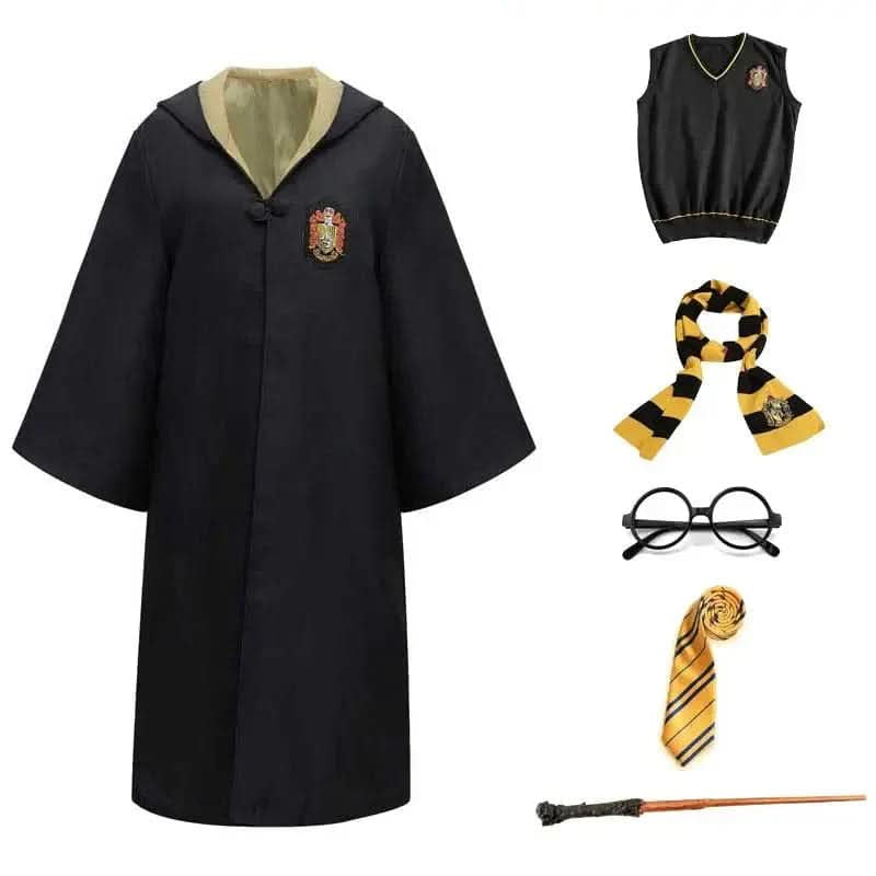 Kind in Zauberer Verkleidung mit Umhang, Zauberstab & Hut. Ideal für Harry Potter Fans, Halloween & Fasching.