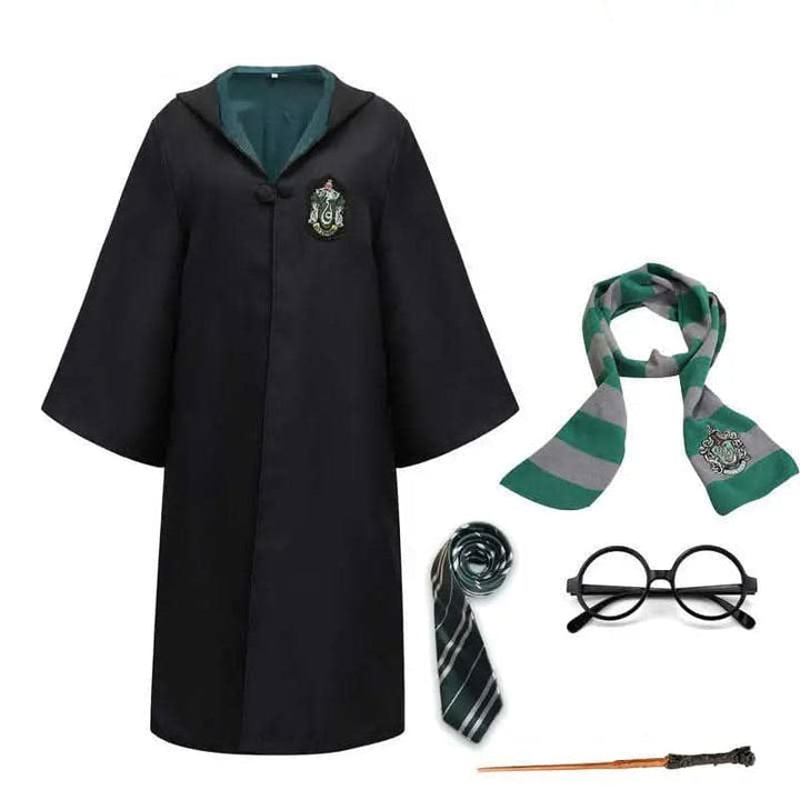 Vielseitiges Zauberer Kostüm Set mit Umhang für Gryffindor, Slytherin, Hufflepuff, Ravenclaw Cosplay.
