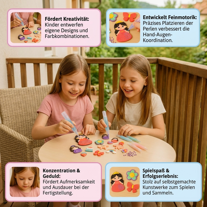 Lernspielzeug: Zauberhaftes Perlenmalerei Bastelset zur spielerischen Entwicklung von Konzentration und Feinmotorik bei Kindern.