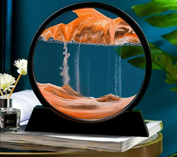 ZenFlow Sandlandschaft: Elegantes Dekoobjekt mit fließendem Sand für visuelle Entspannung & moderne Tischdekoration.