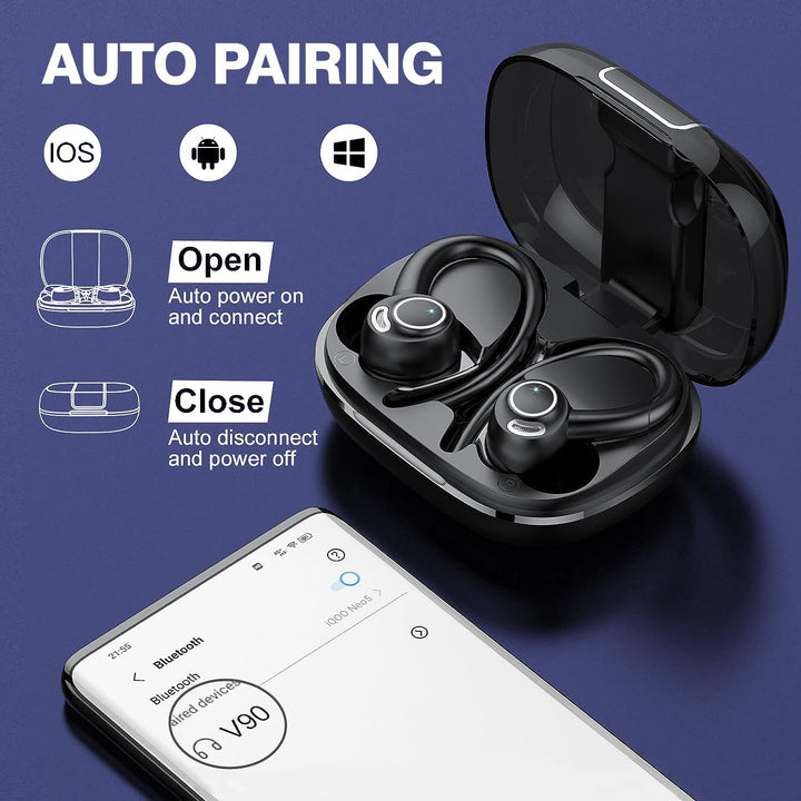 Zeyora Ladecase der kabellosen Bluetooth 5.3 Sport-Ohrhörer. 48h Akkulaufzeit für langes Musik-Audio.