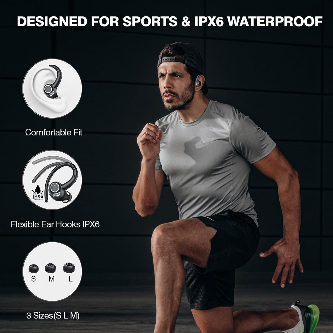 Zeyora Bluetooth 5.3 Sport-Ohrhörer für stabile kabellose Verbindung. Geräuschreduzierung, lange Akkulaufzeit, Audio.
