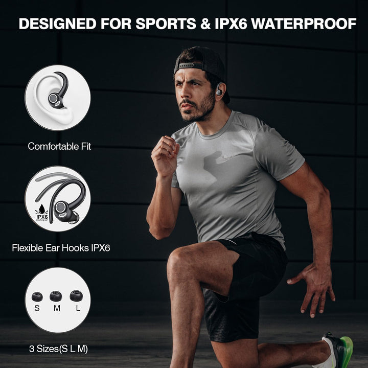 Zeyora Bluetooth 5.3 Sport-Ohrhörer für stabile kabellose Verbindung. Geräuschreduzierung, lange Akkulaufzeit, Audio.