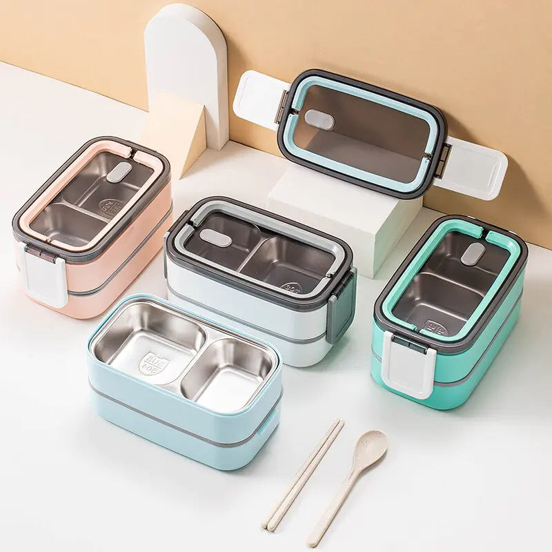 Nachhaltige 2-Schicht Edelstahl Lunchbox für umweltfreundliches Mittagessen, idealer Essensbehälter.