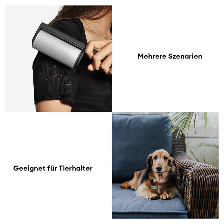 Gelber Fusselroller als Haustierzubehör, perfekt für die Entfernung von Tierhaaren von Kleidung und Möbeln.